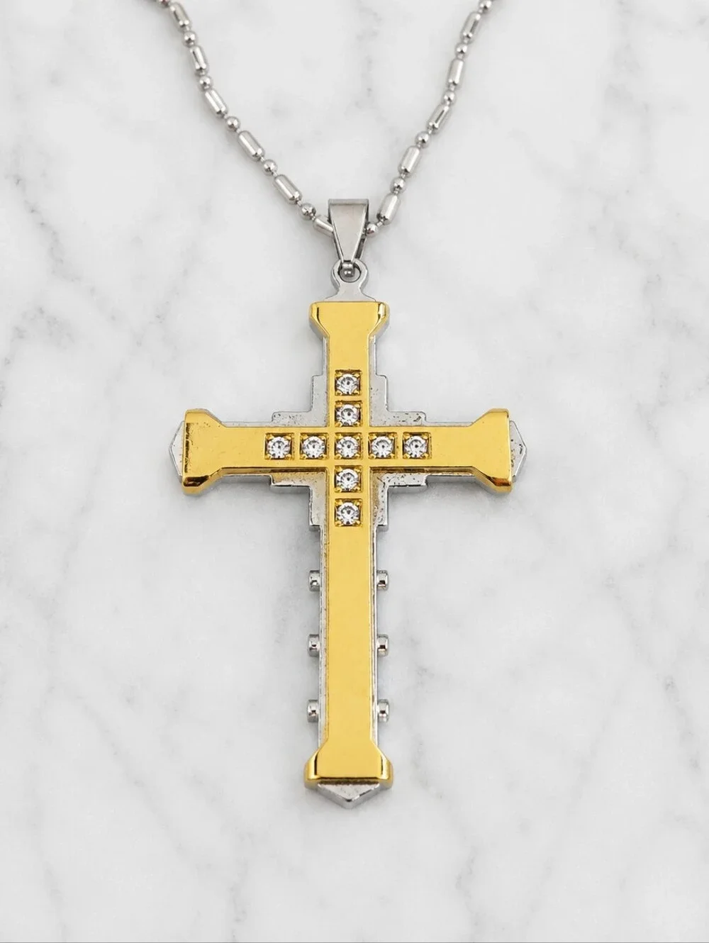 Unisex Gothic Streetwear Cross Necklace Gold Silver Rhinestone Pendant NEW